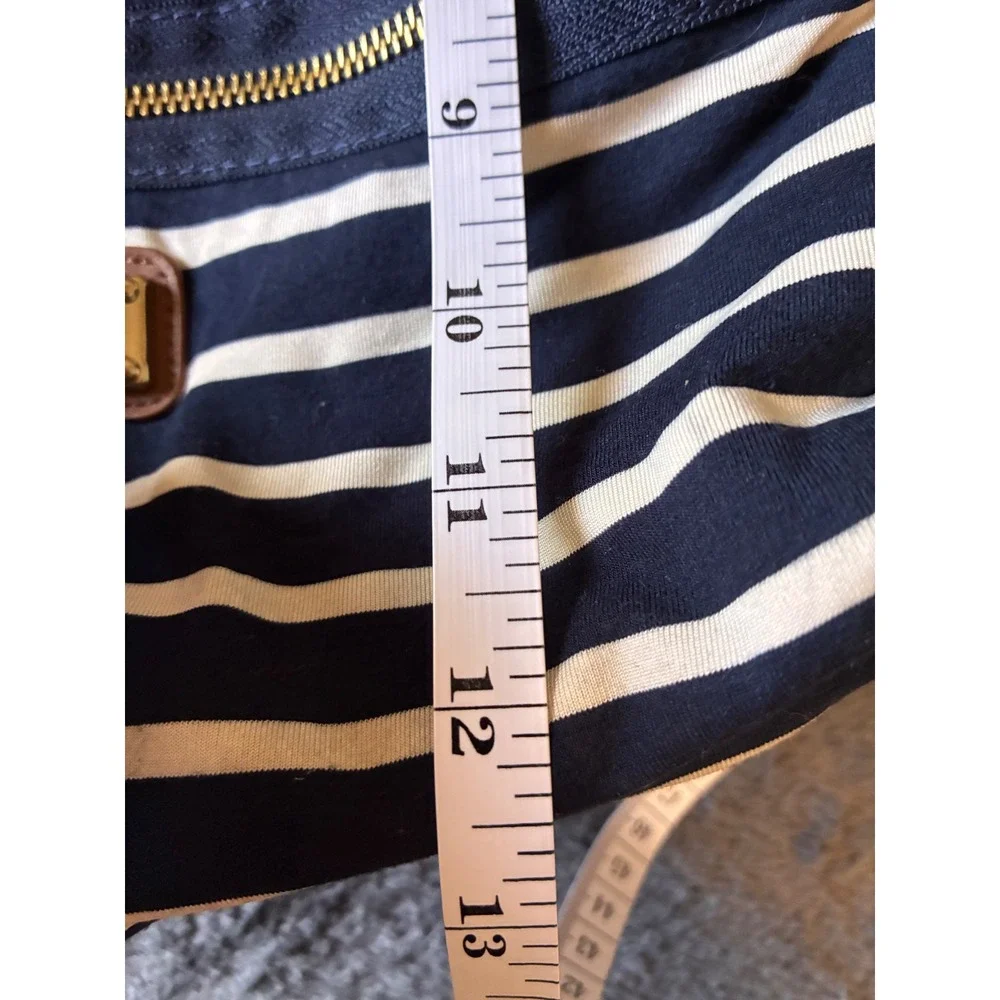 Madden Girl Striped Canvas Backpack Navy White Gold Zip School Travel Bag